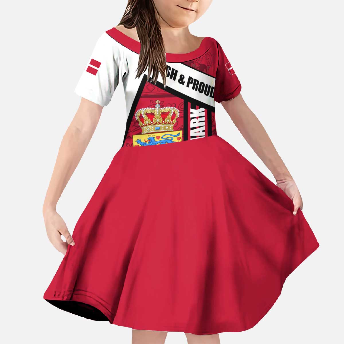 Denmark Family Matching Off The Shoulder Long Sleeve Dress and Hawaiian Shirt Danish Coat of Arms, National Flag, Bold Scandinavian Heritage Design
