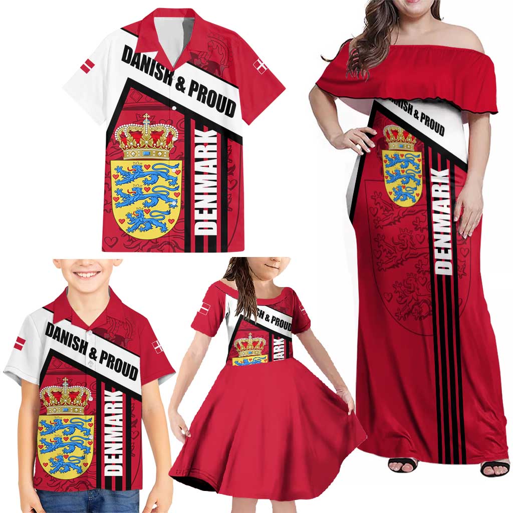 Denmark Family Matching Off Shoulder Maxi Dress and Hawaiian Shirt Danish Coat of Arms, National Flag, Bold Scandinavian Heritage Design