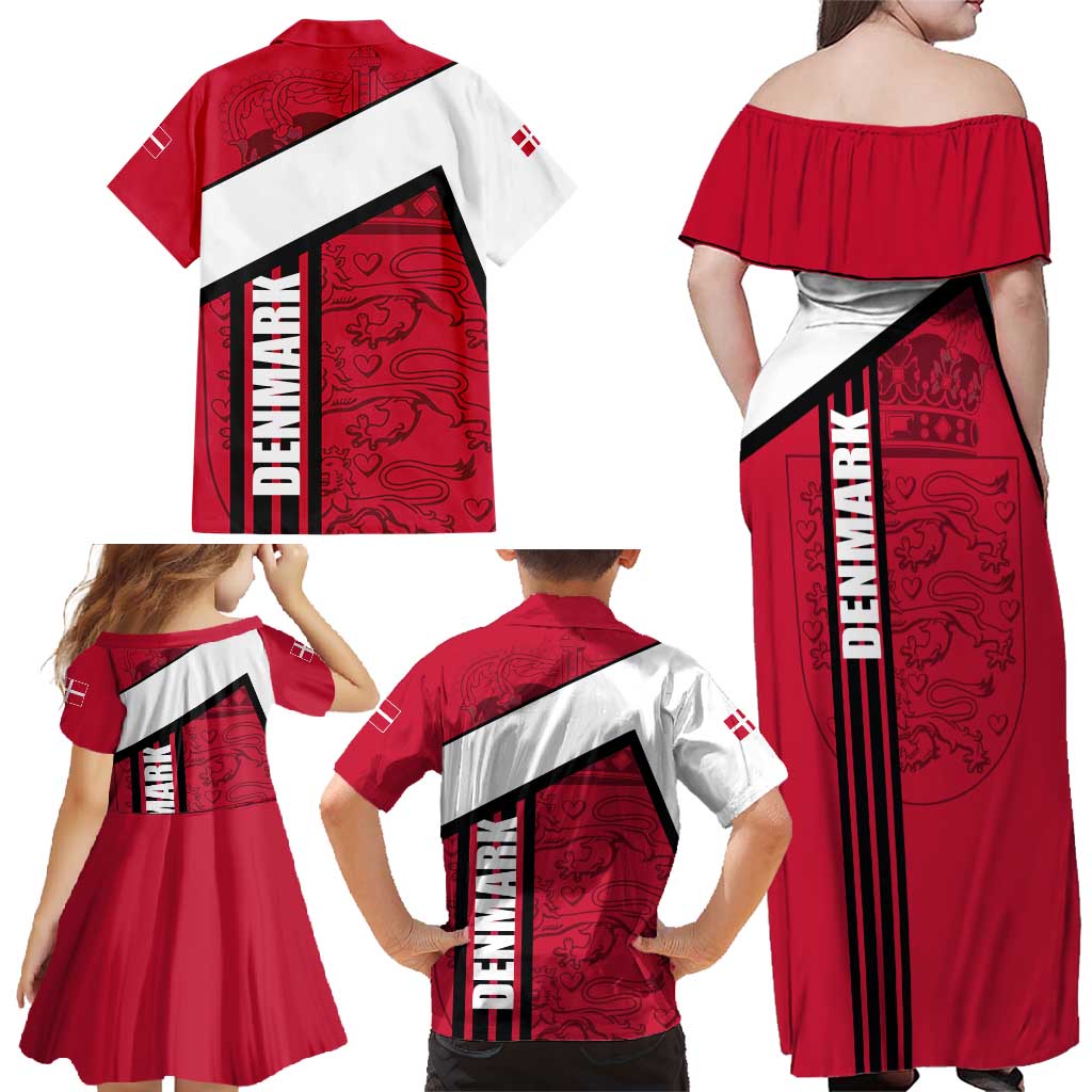 Denmark Family Matching Off Shoulder Maxi Dress and Hawaiian Shirt Danish Coat of Arms, National Flag, Bold Scandinavian Heritage Design