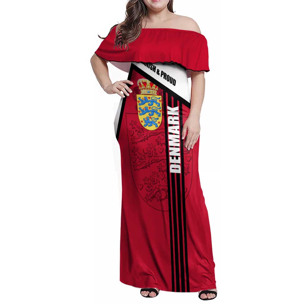 Denmark Family Matching Off Shoulder Maxi Dress and Hawaiian Shirt Danish Coat of Arms, National Flag, Bold Scandinavian Heritage Design