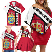 Denmark Family Matching Off Shoulder Short Dress and Hawaiian Shirt Danish Coat of Arms, National Flag, Bold Scandinavian Heritage Design
