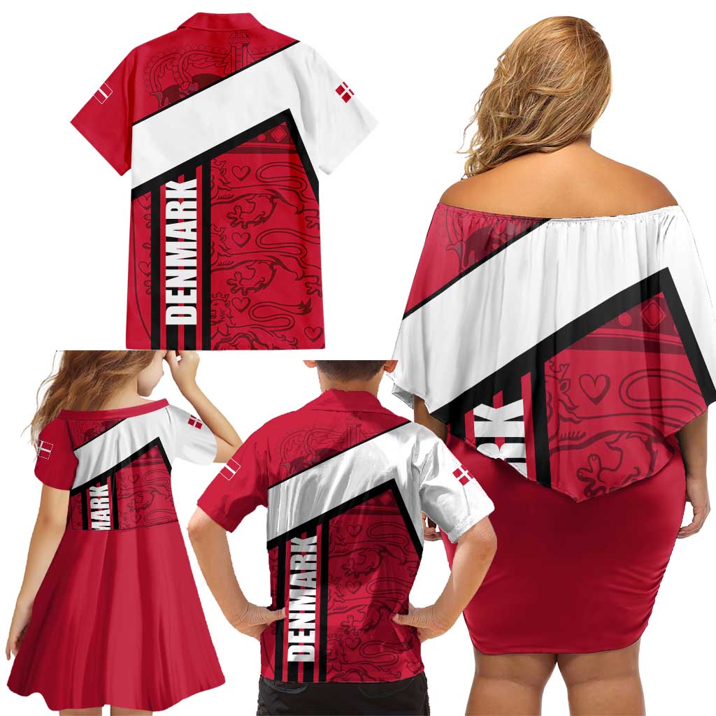Denmark Family Matching Off Shoulder Short Dress and Hawaiian Shirt Danish Coat of Arms, National Flag, Bold Scandinavian Heritage Design
