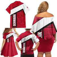 Denmark Family Matching Off Shoulder Short Dress and Hawaiian Shirt Danish Coat of Arms, National Flag, Bold Scandinavian Heritage Design