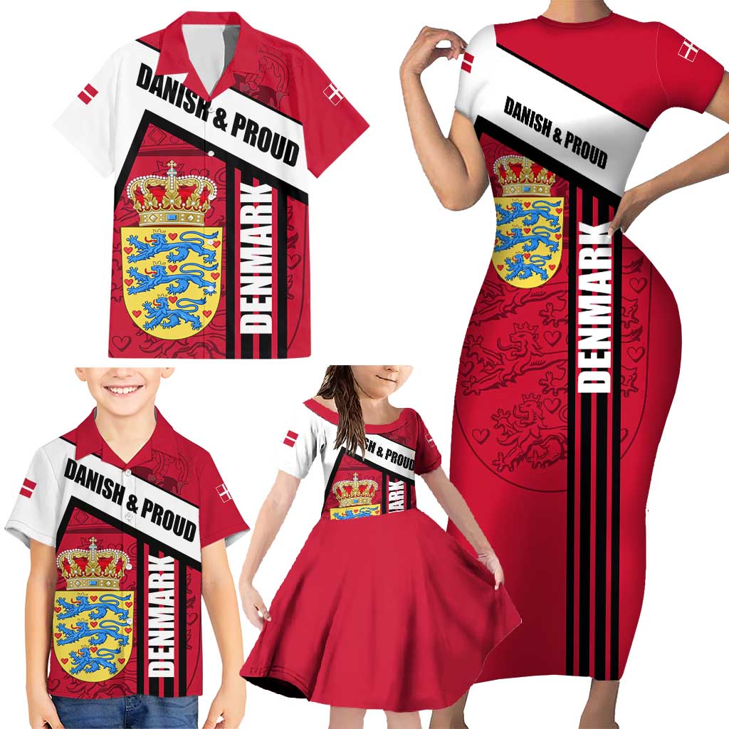 Denmark Family Matching Short Sleeve Bodycon Dress and Hawaiian Shirt Danish Coat of Arms, National Flag, Bold Scandinavian Heritage Design