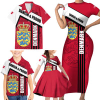 Denmark Family Matching Short Sleeve Bodycon Dress and Hawaiian Shirt Danish Coat of Arms, National Flag, Bold Scandinavian Heritage Design