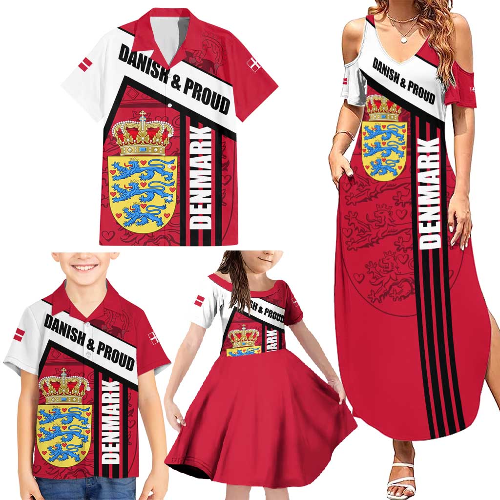 Denmark Family Matching Summer Maxi Dress and Hawaiian Shirt Danish Coat of Arms, National Flag, Bold Scandinavian Heritage Design