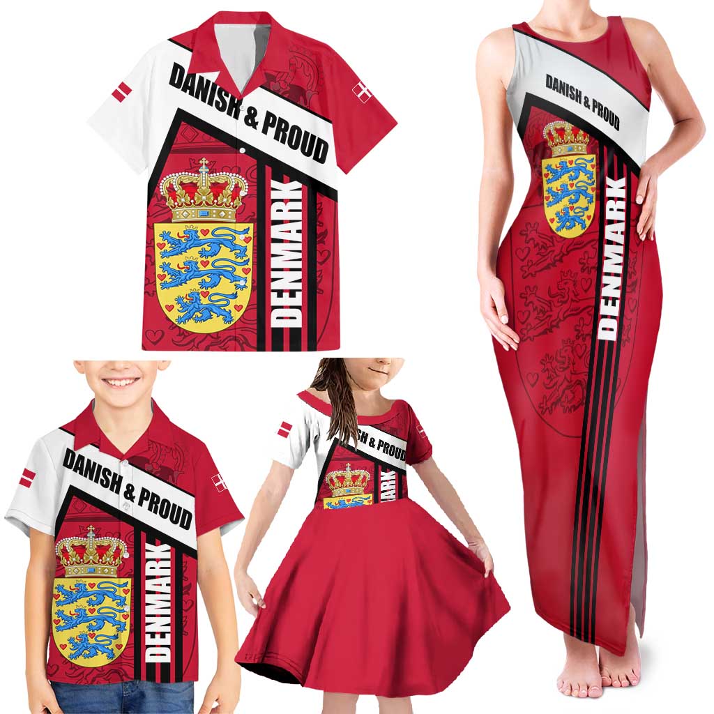 Denmark Family Matching Tank Maxi Dress and Hawaiian Shirt Danish Coat of Arms, National Flag, Bold Scandinavian Heritage Design