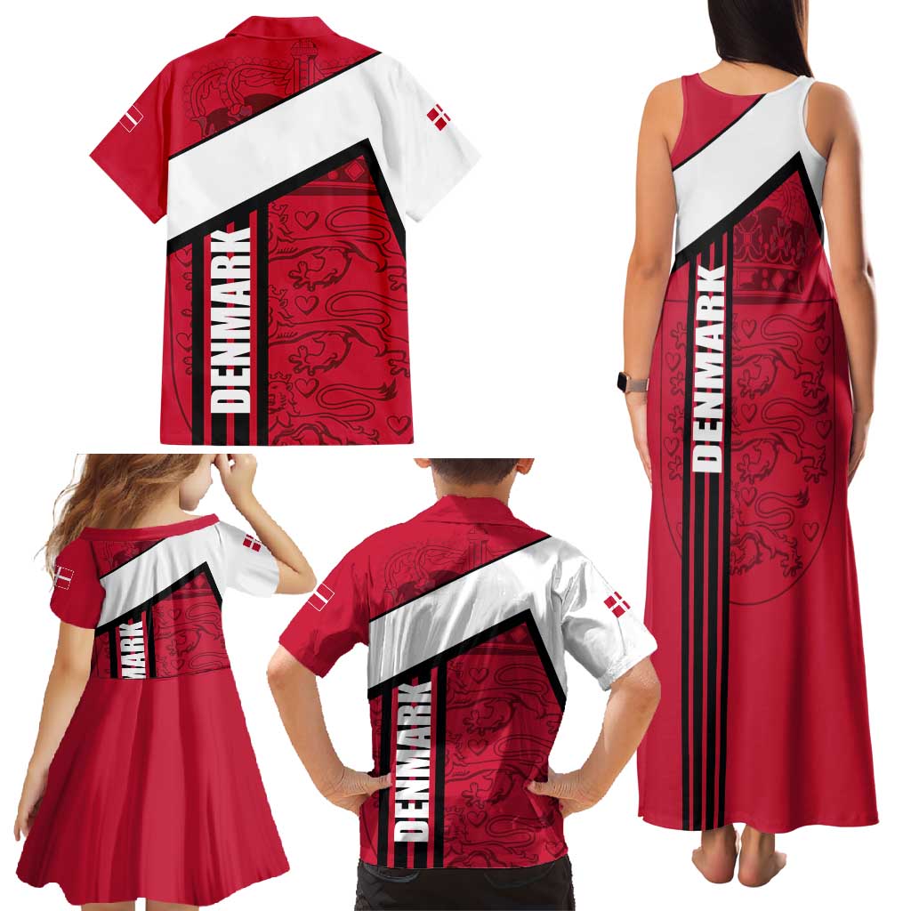 Denmark Family Matching Tank Maxi Dress and Hawaiian Shirt Danish Coat of Arms, National Flag, Bold Scandinavian Heritage Design