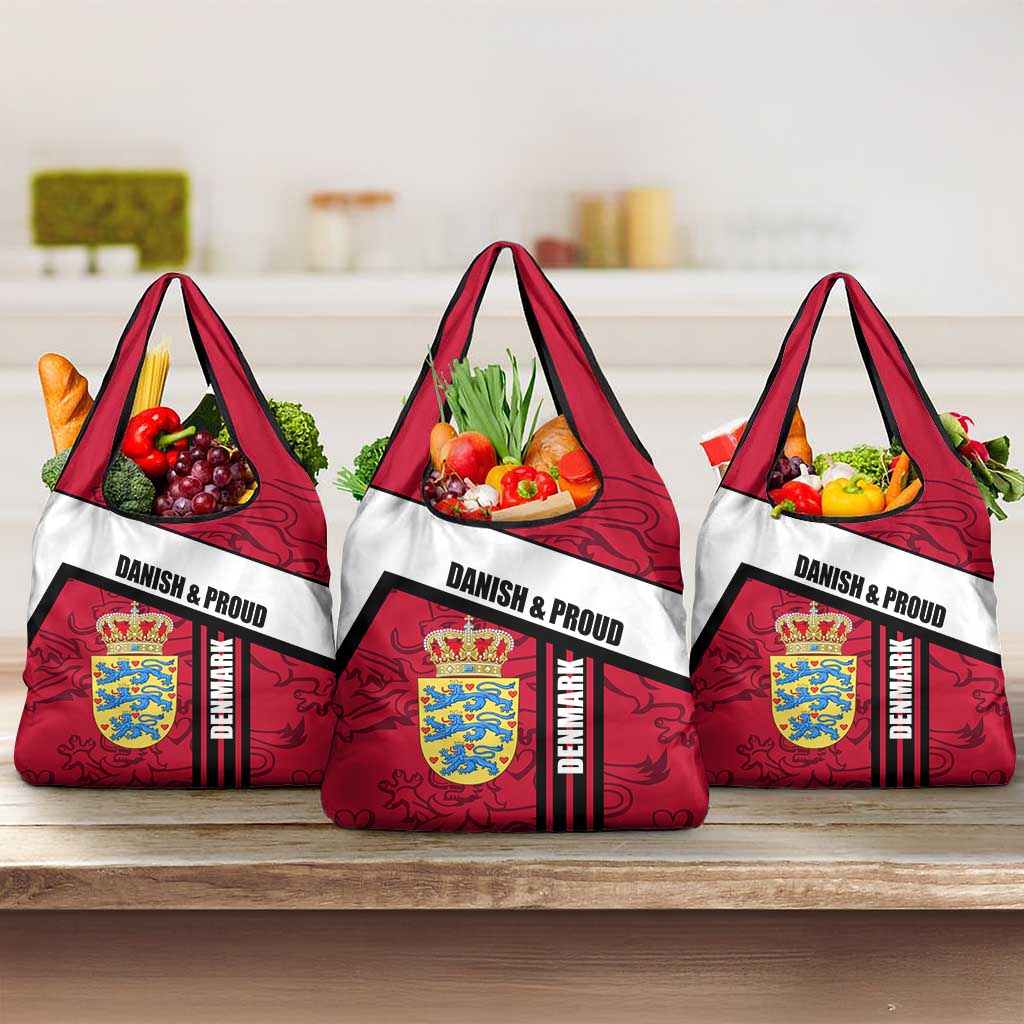 Denmark Grocery Bag Danish Coat of Arms, National Flag, Bold Scandinavian Heritage Design
