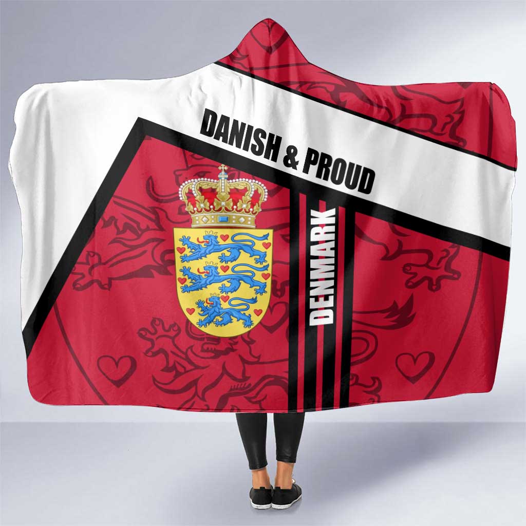 Denmark Hooded Blanket Danish Coat of Arms, National Flag, Bold Scandinavian Heritage Design