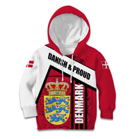 Denmark Kid Hoodie Danish Coat of Arms, National Flag, Bold Scandinavian Heritage Design