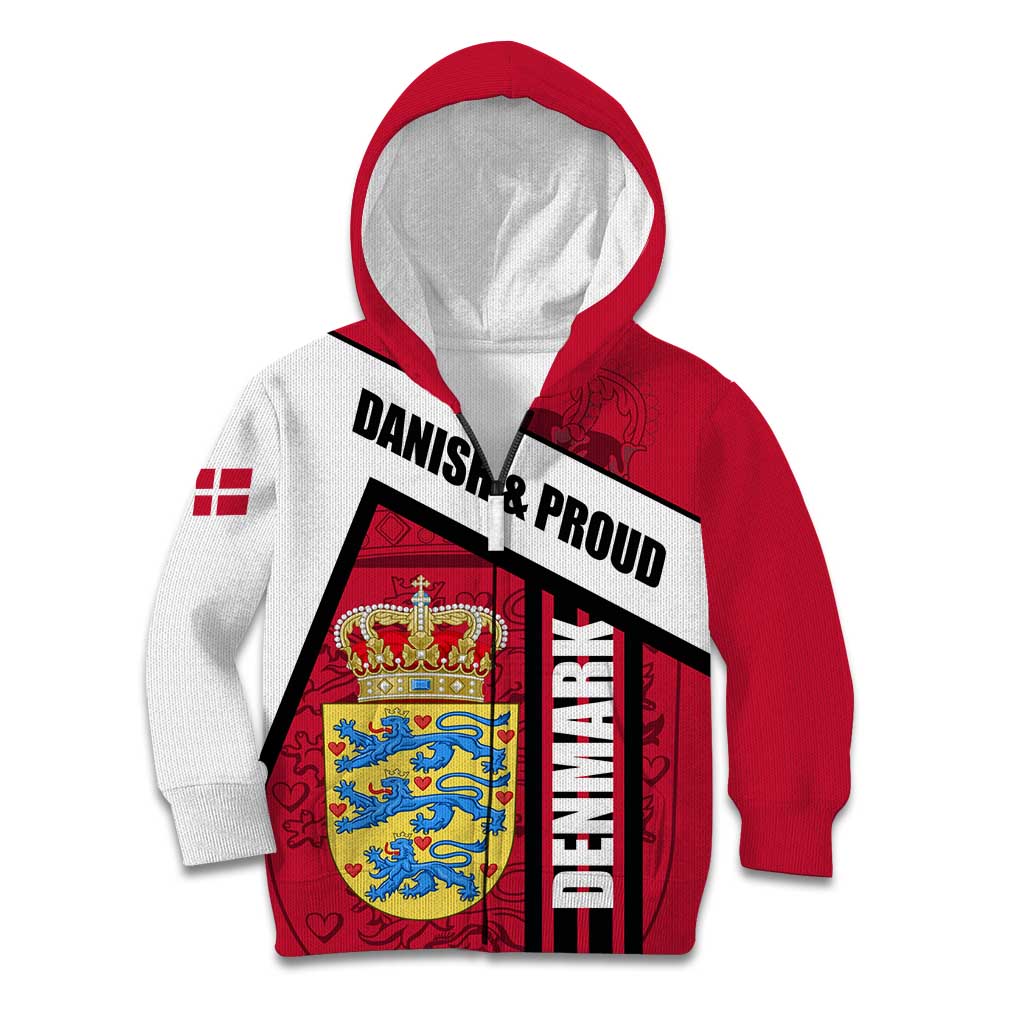 Denmark Kid Hoodie Danish Coat of Arms, National Flag, Bold Scandinavian Heritage Design