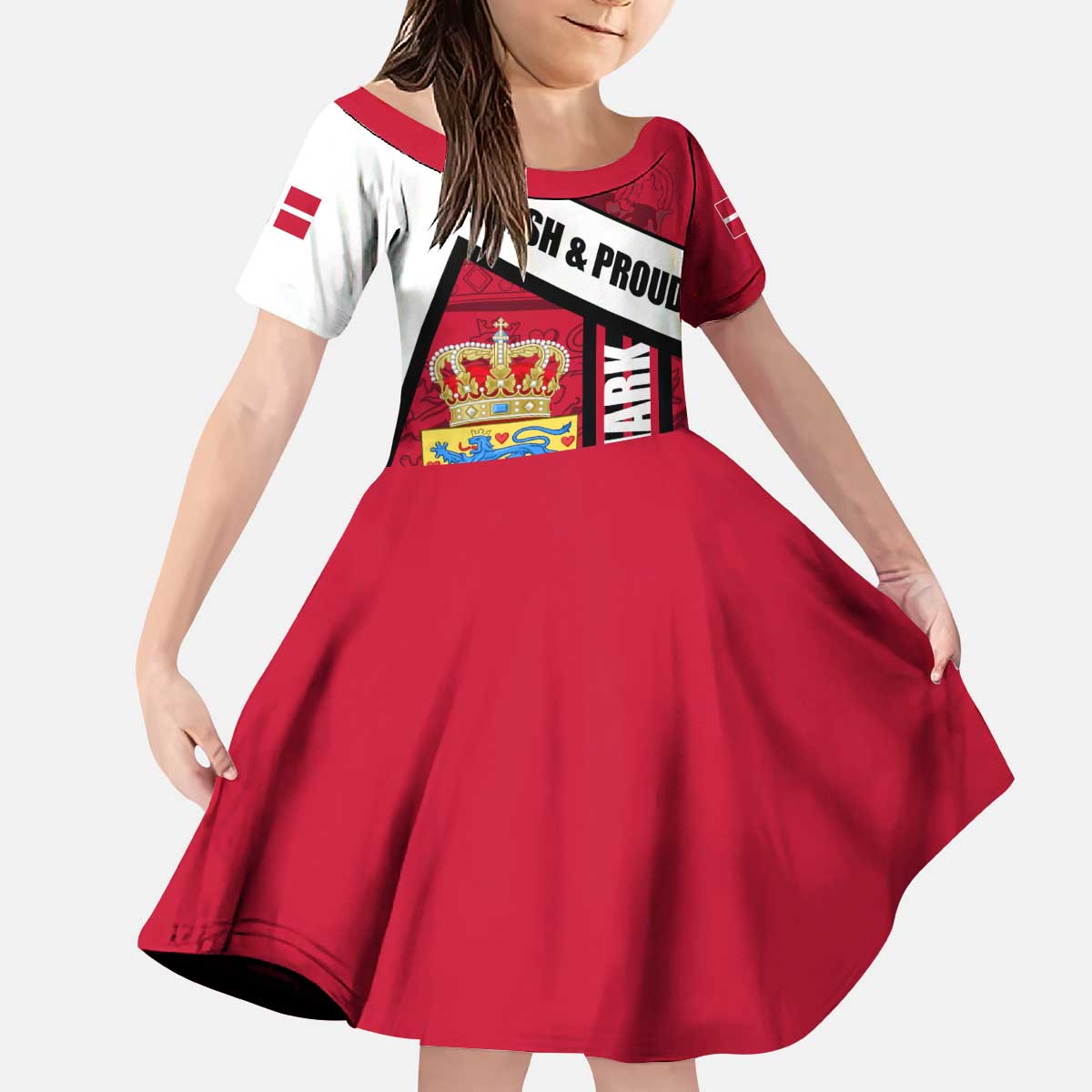 Denmark Kid Short Sleeve Dress Danish Coat of Arms, National Flag, Bold Scandinavian Heritage Design