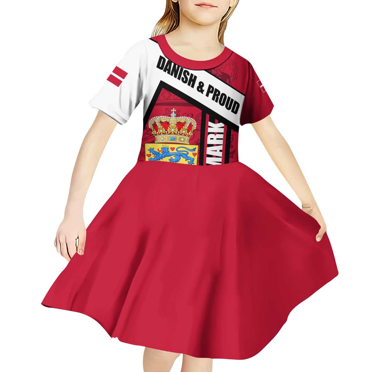 Denmark Kid Short Sleeve Dress Danish Coat of Arms, National Flag, Bold Scandinavian Heritage Design