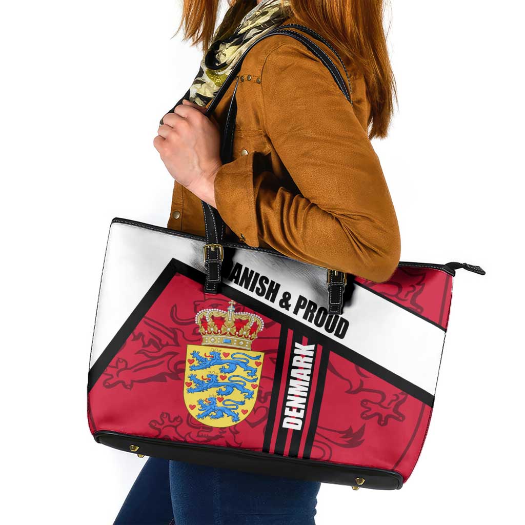 Denmark Leather Tote Bag Danish Coat of Arms, National Flag, Bold Scandinavian Heritage Design