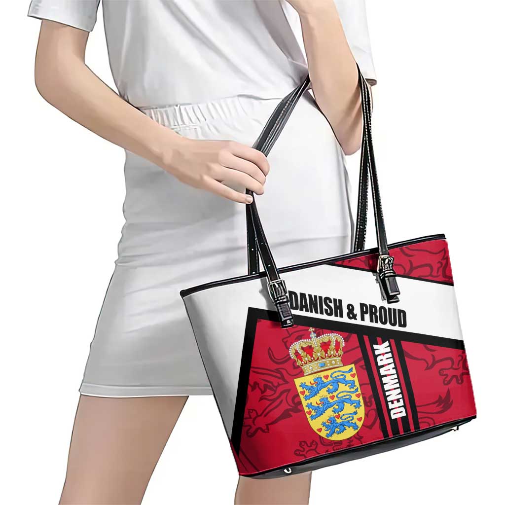 Denmark Leather Tote Bag Danish Coat of Arms, National Flag, Bold Scandinavian Heritage Design