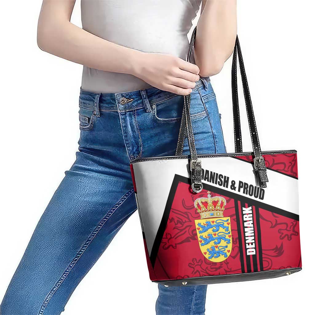 Denmark Leather Tote Bag Danish Coat of Arms, National Flag, Bold Scandinavian Heritage Design