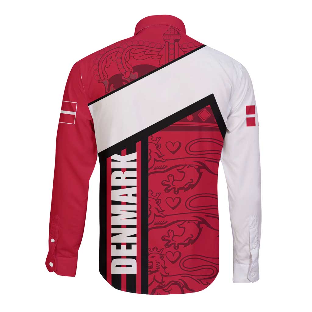 Denmark Long Sleeve Button Shirt Danish Coat of Arms, National Flag, Bold Scandinavian Heritage Design