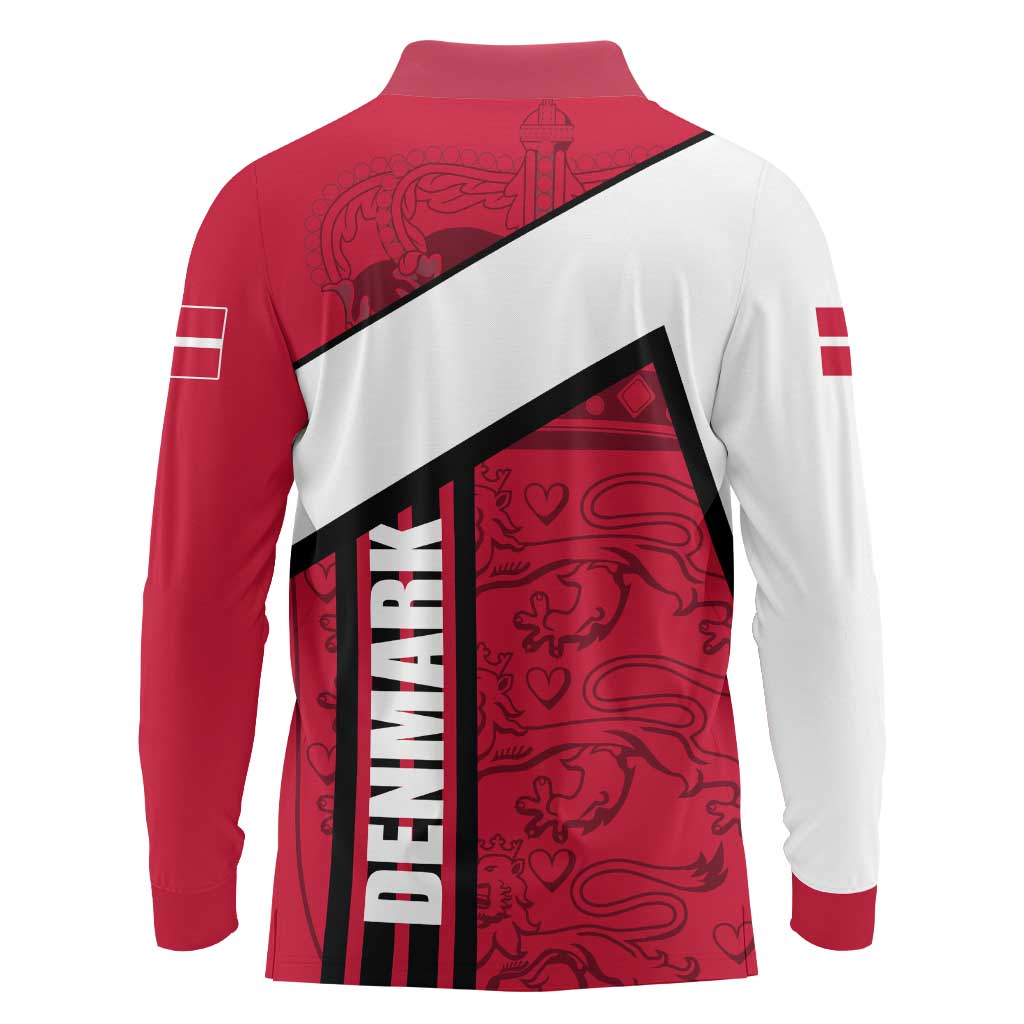 Denmark Long Sleeve Polo Shirt Danish Coat of Arms, National Flag, Bold Scandinavian Heritage Design