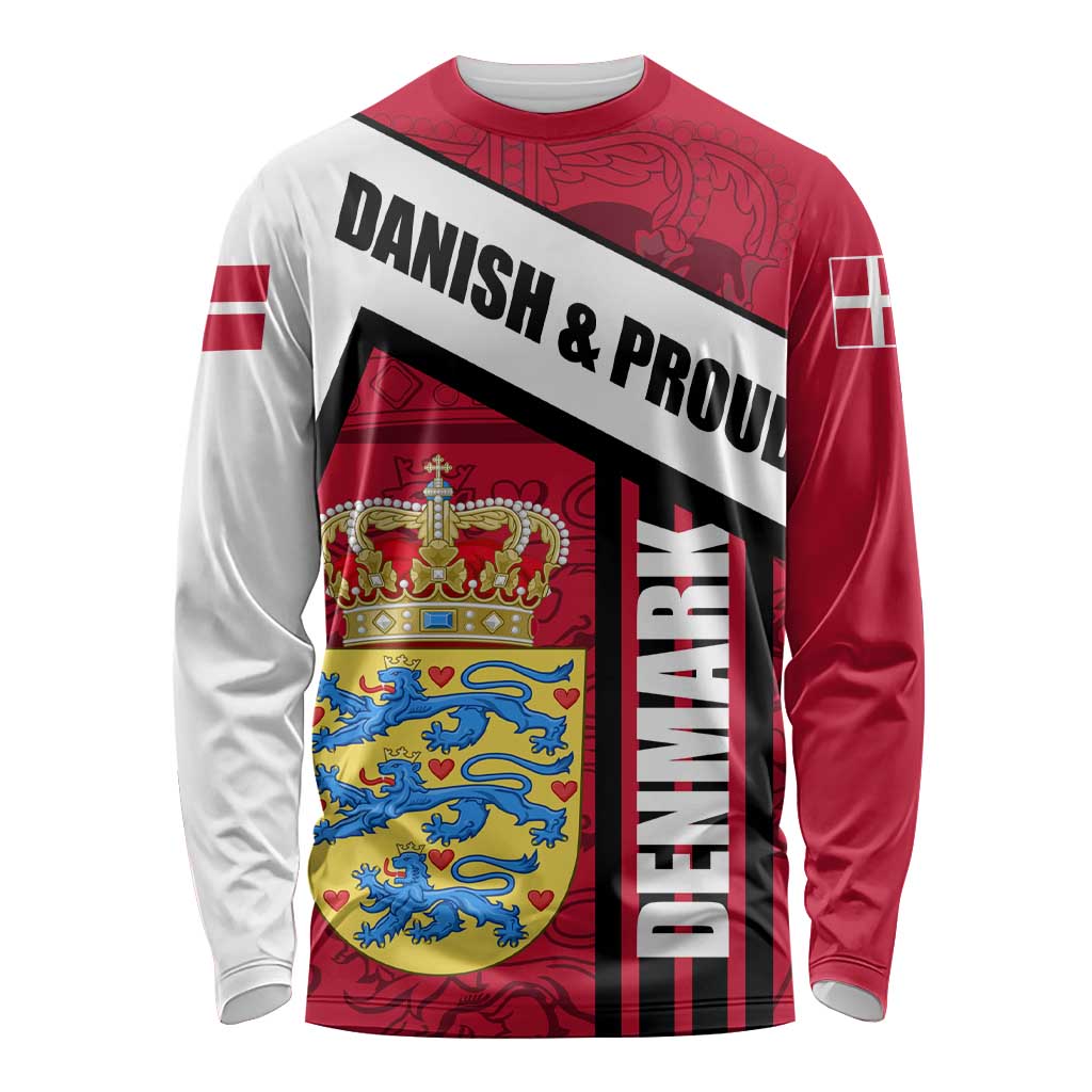 Denmark Long Sleeve Shirt Danish Coat of Arms, National Flag, Bold Scandinavian Heritage Design