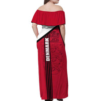 Denmark Off Shoulder Maxi Dress Danish Coat of Arms, National Flag, Bold Scandinavian Heritage Design