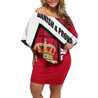 Denmark Off Shoulder Short Dress Danish Coat of Arms, National Flag, Bold Scandinavian Heritage Design