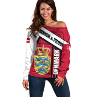 Denmark Off Shoulder Sweater Danish Coat of Arms, National Flag, Bold Scandinavian Heritage Design