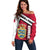 Denmark Off Shoulder Sweater Danish Coat of Arms, National Flag, Bold Scandinavian Heritage Design