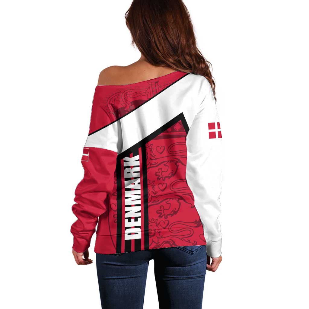 Denmark Off Shoulder Sweater Danish Coat of Arms, National Flag, Bold Scandinavian Heritage Design