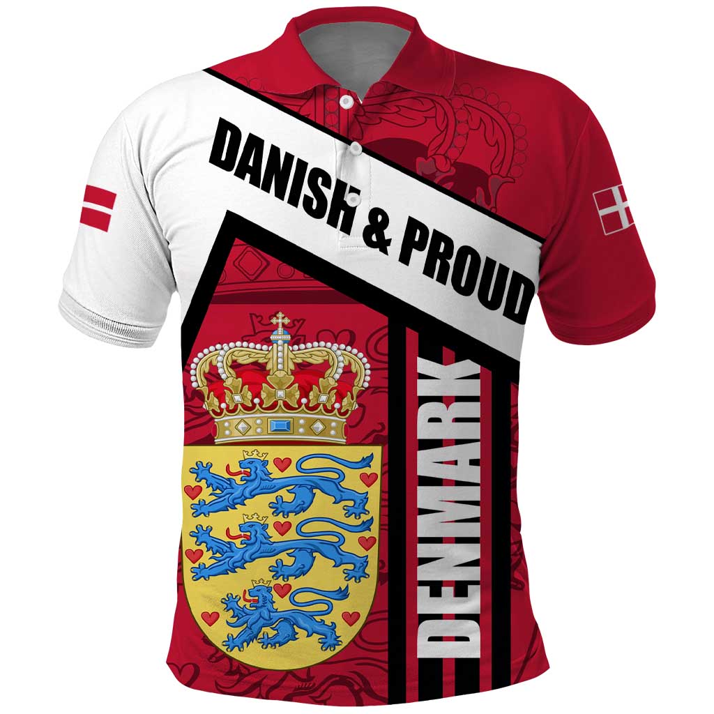Denmark Polo Shirt Danish Coat of Arms, National Flag, Bold Scandinavian Heritage Design