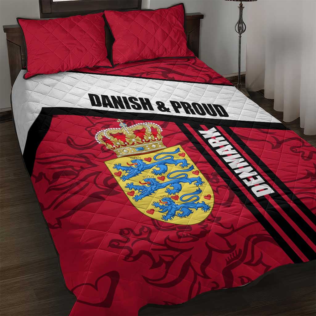 Denmark Quilt Bed Set Danish Coat of Arms, National Flag, Bold Scandinavian Heritage Design