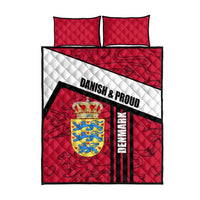 Denmark Quilt Bed Set Danish Coat of Arms, National Flag, Bold Scandinavian Heritage Design