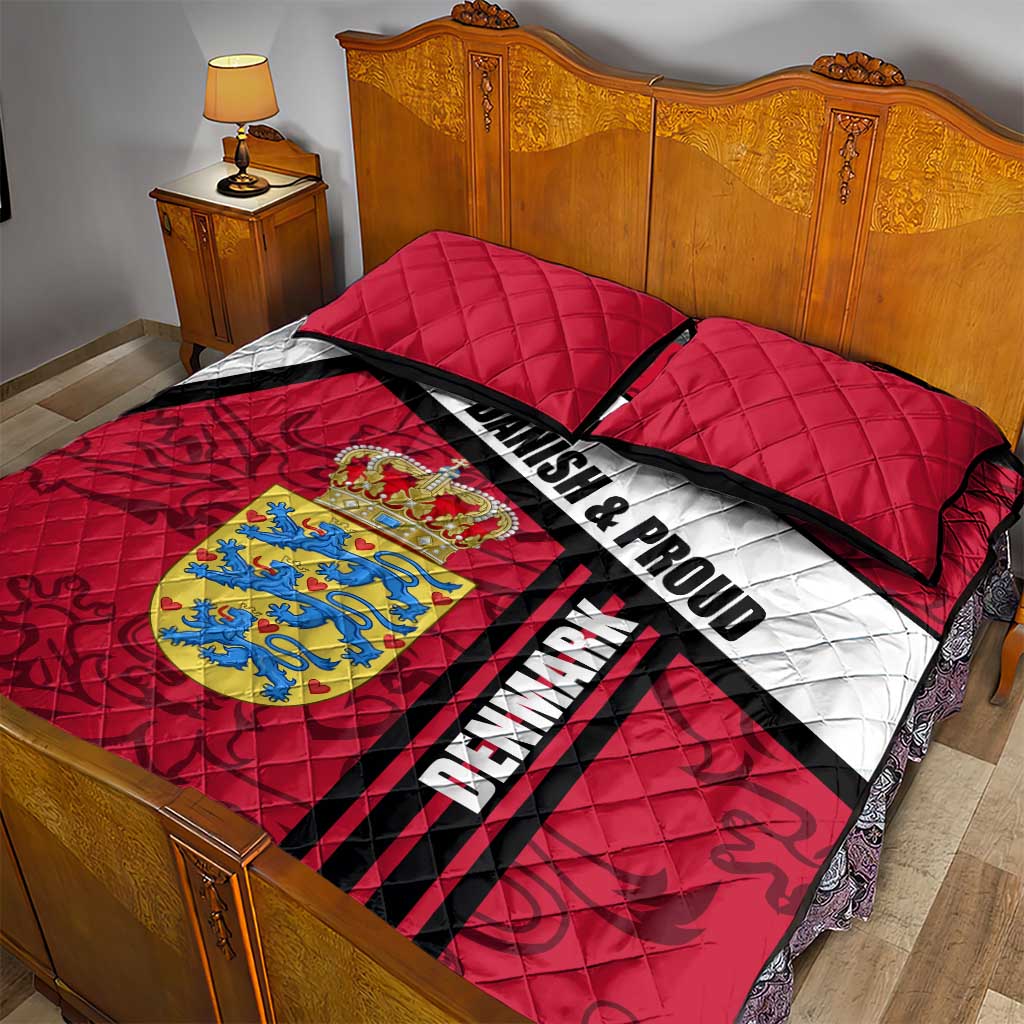 Denmark Quilt Bed Set Danish Coat of Arms, National Flag, Bold Scandinavian Heritage Design