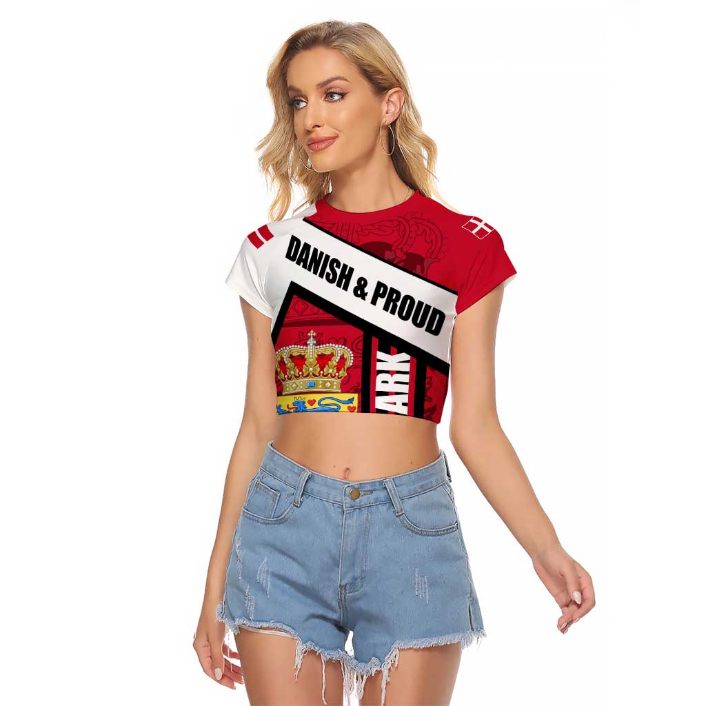 Denmark Raglan Cropped T Shirt Danish Coat of Arms, National Flag, Bold Scandinavian Heritage Design