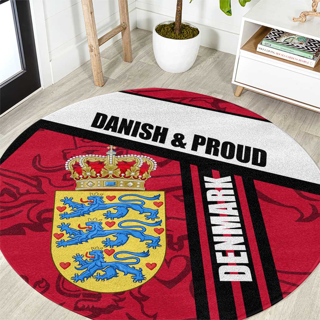 Denmark Round Carpet Danish Coat of Arms, National Flag, Bold Scandinavian Heritage Design