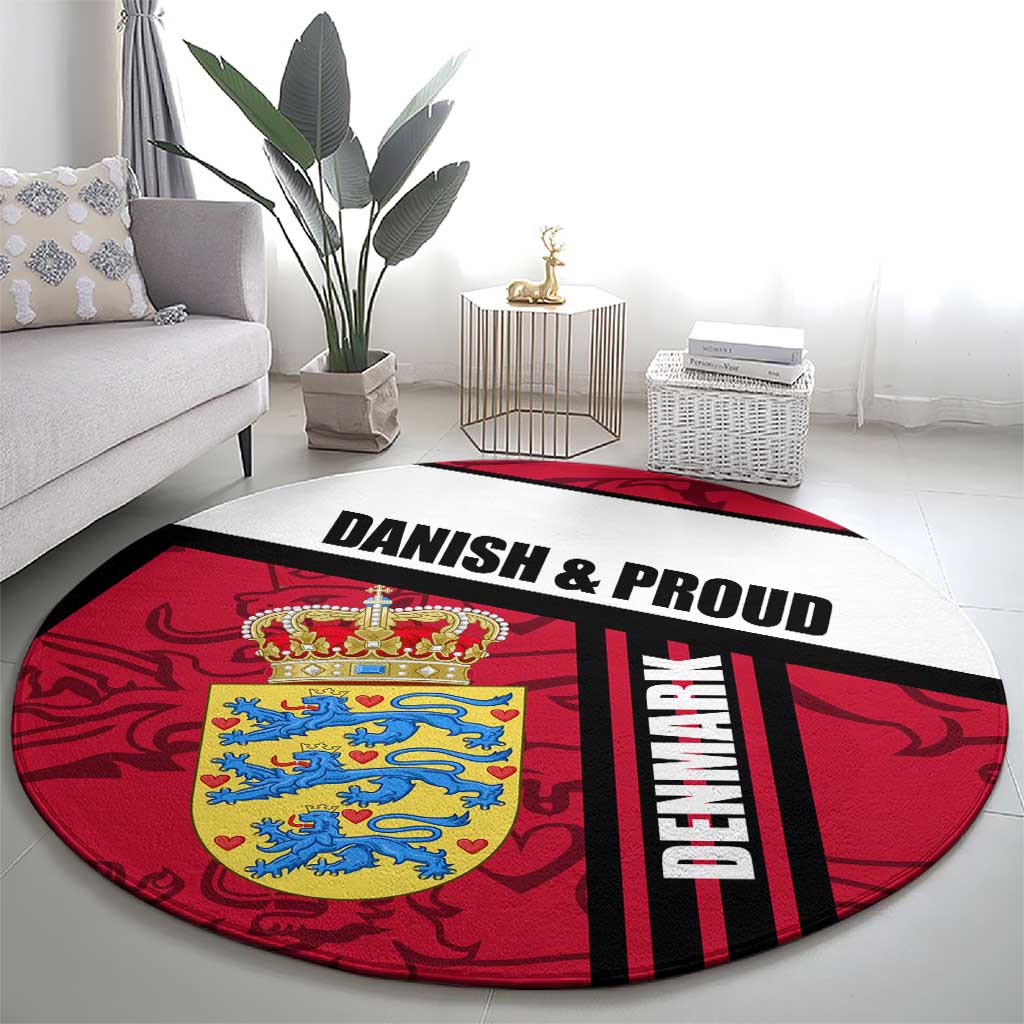 Denmark Round Carpet Danish Coat of Arms, National Flag, Bold Scandinavian Heritage Design