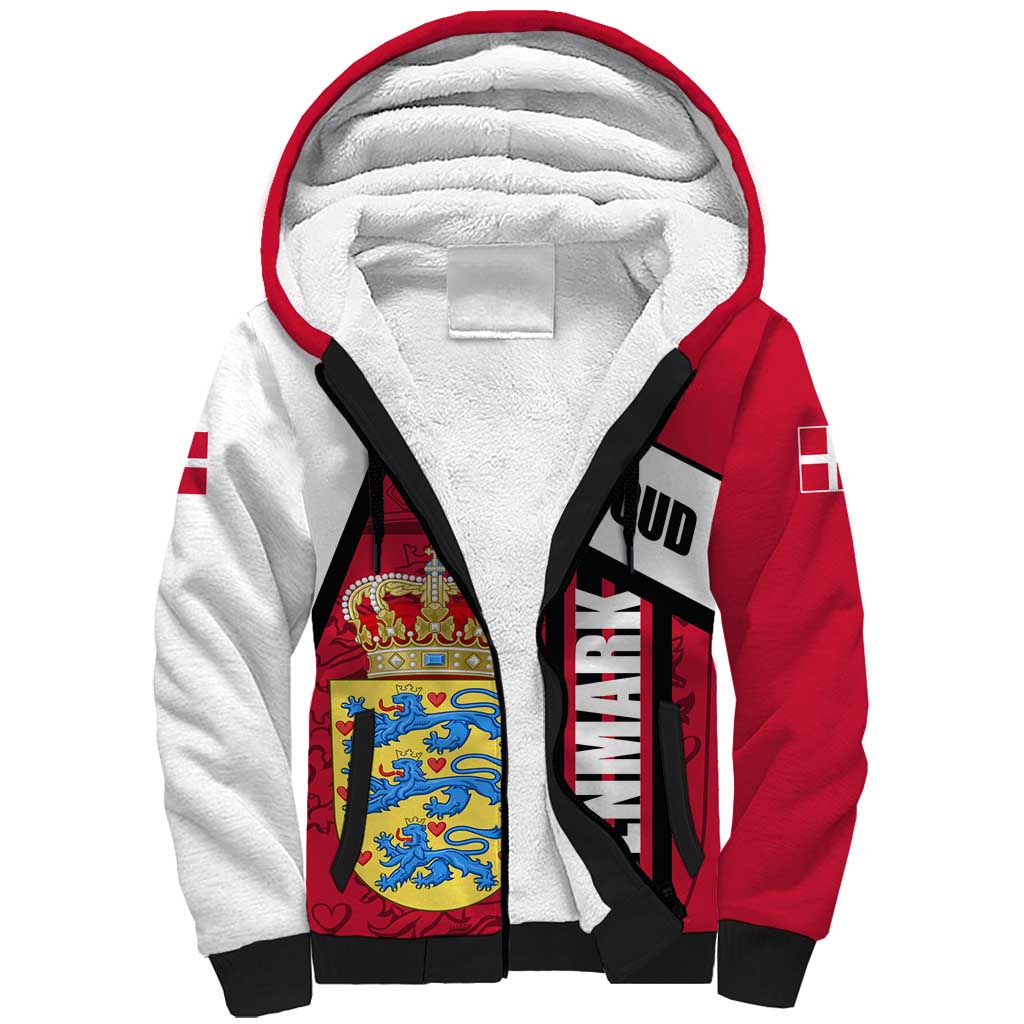 Denmark Sherpa Hoodie Danish Coat of Arms, National Flag, Bold Scandinavian Heritage Design