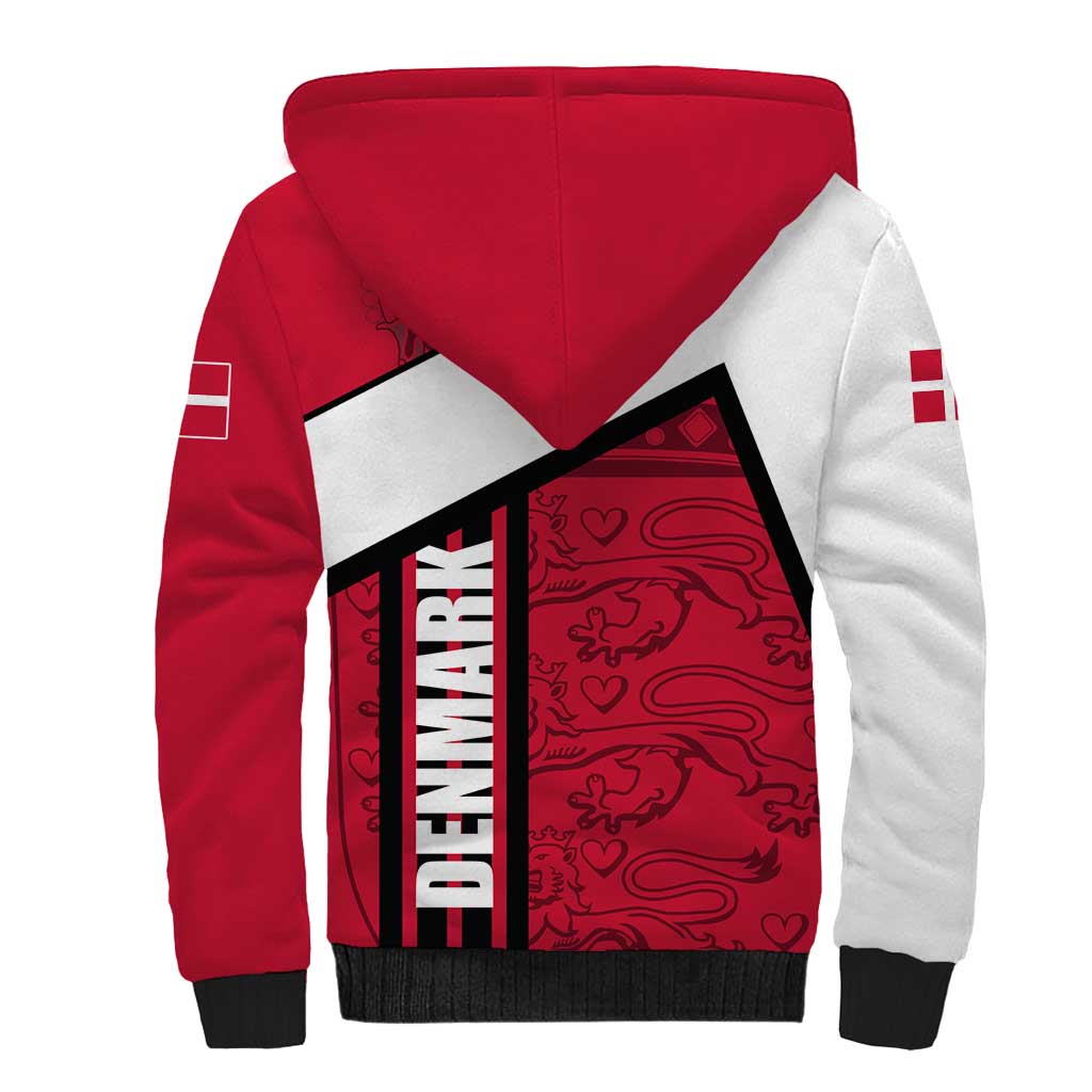 Denmark Sherpa Hoodie Danish Coat of Arms, National Flag, Bold Scandinavian Heritage Design