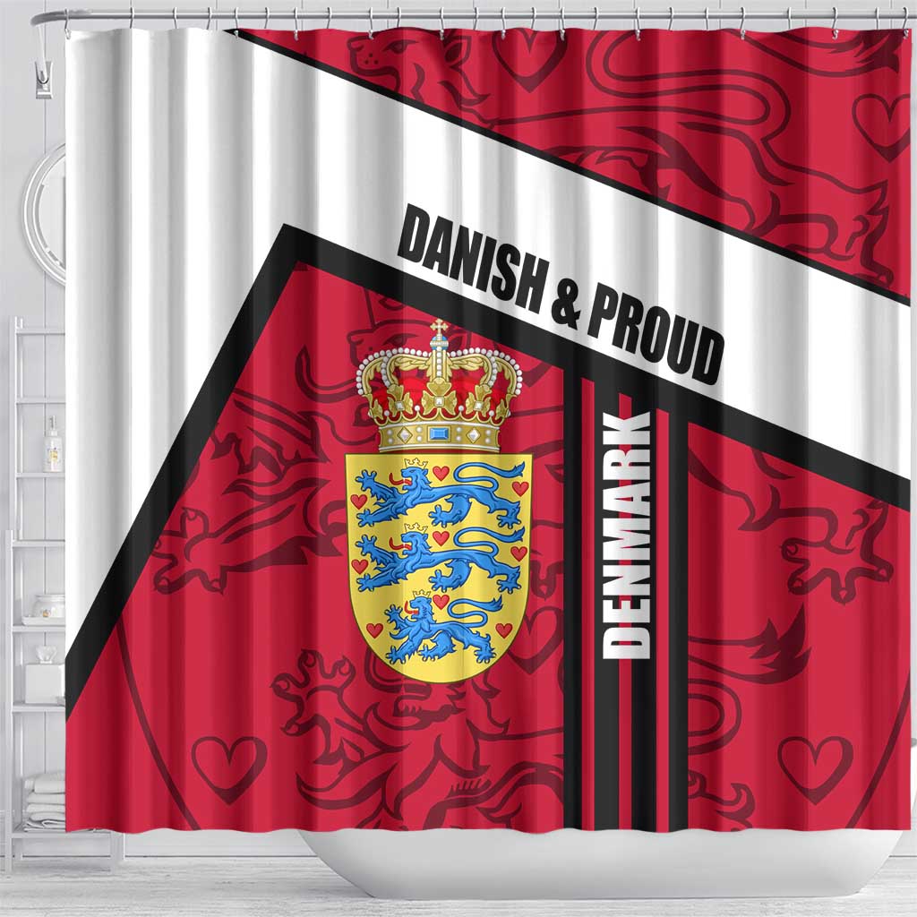 Denmark Shower Curtain Danish Coat of Arms, National Flag, Bold Scandinavian Heritage Design