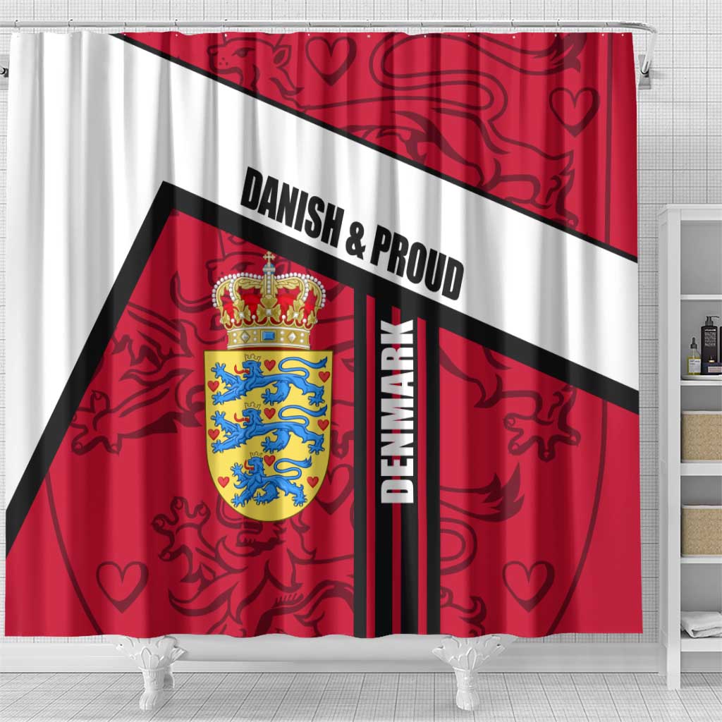 Denmark Shower Curtain Danish Coat of Arms, National Flag, Bold Scandinavian Heritage Design