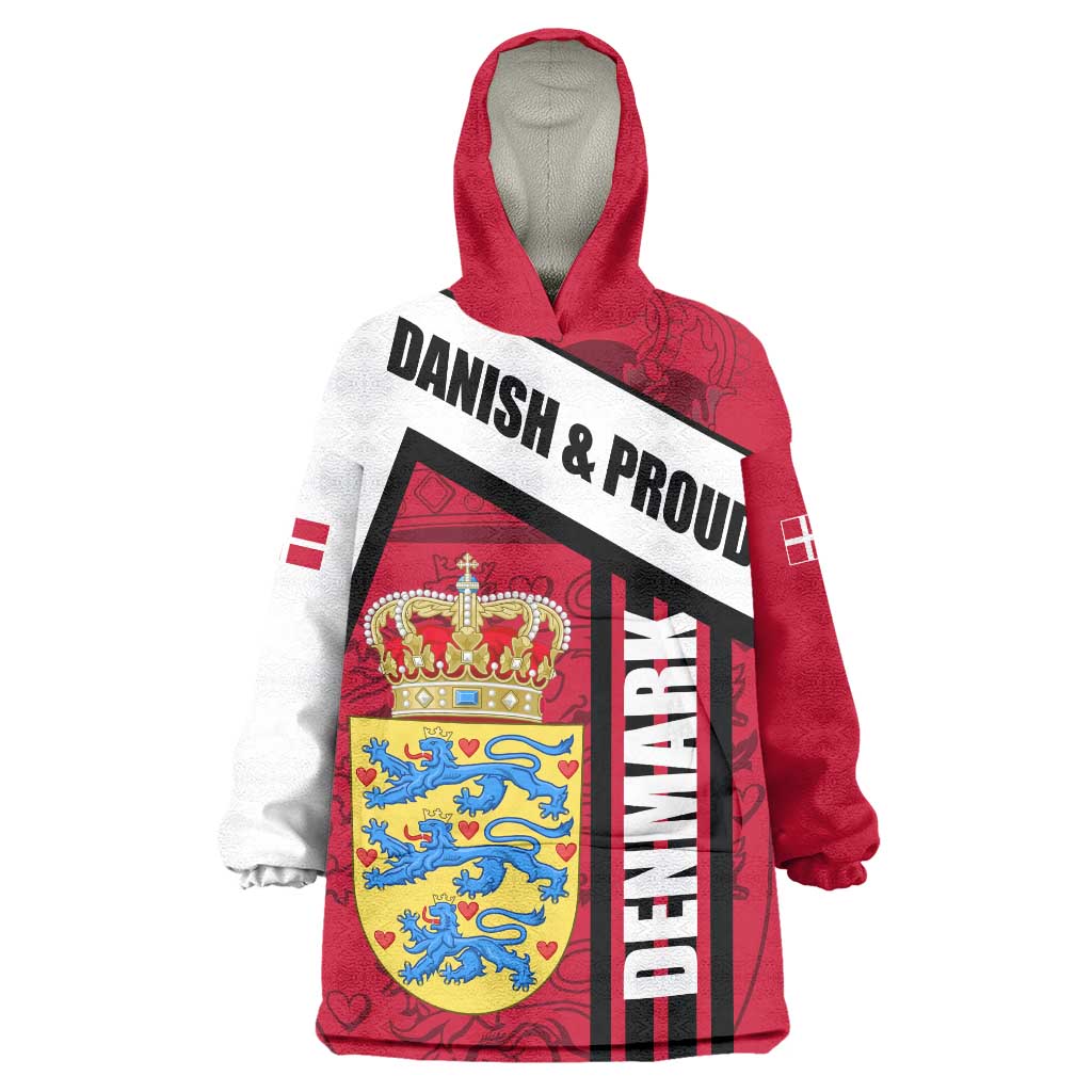 Denmark Wearable Blanket Hoodie Danish Coat of Arms, National Flag, Bold Scandinavian Heritage Design