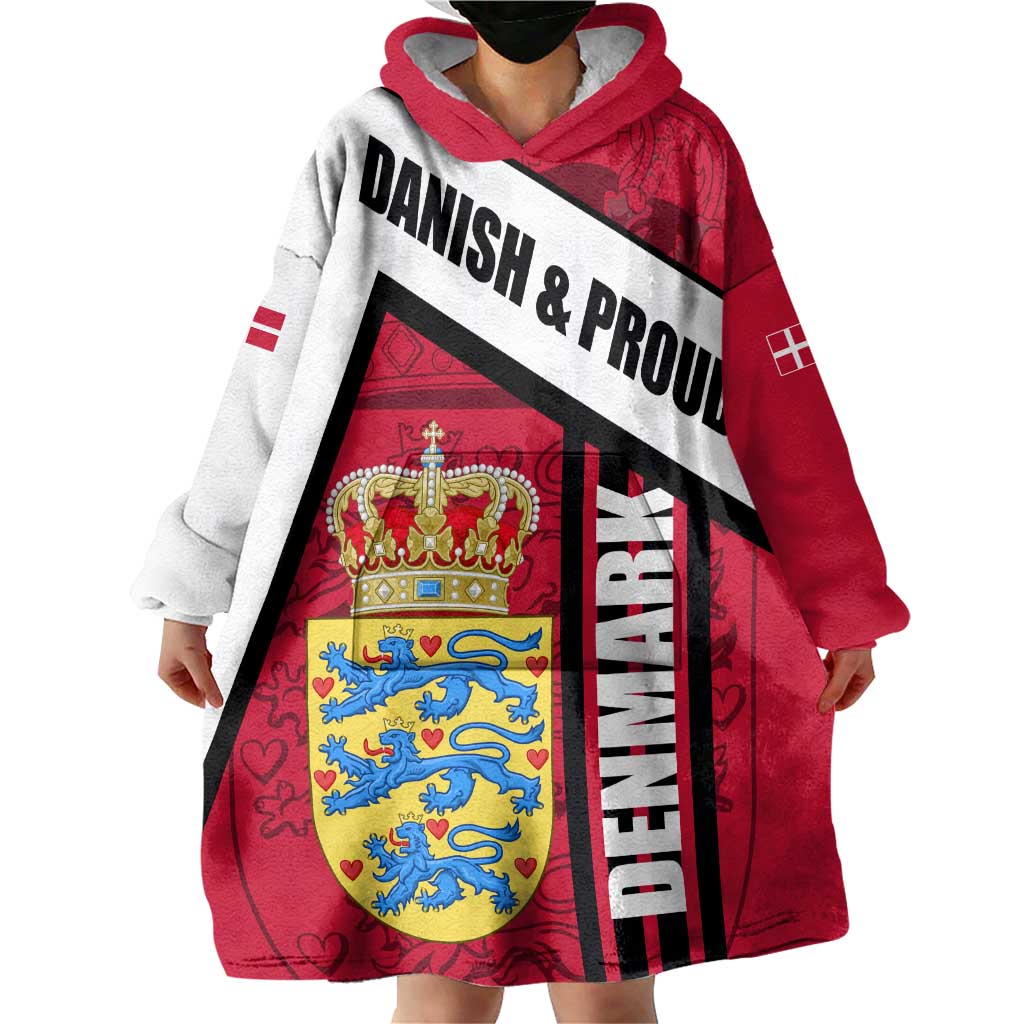 Denmark Wearable Blanket Hoodie Danish Coat of Arms, National Flag, Bold Scandinavian Heritage Design