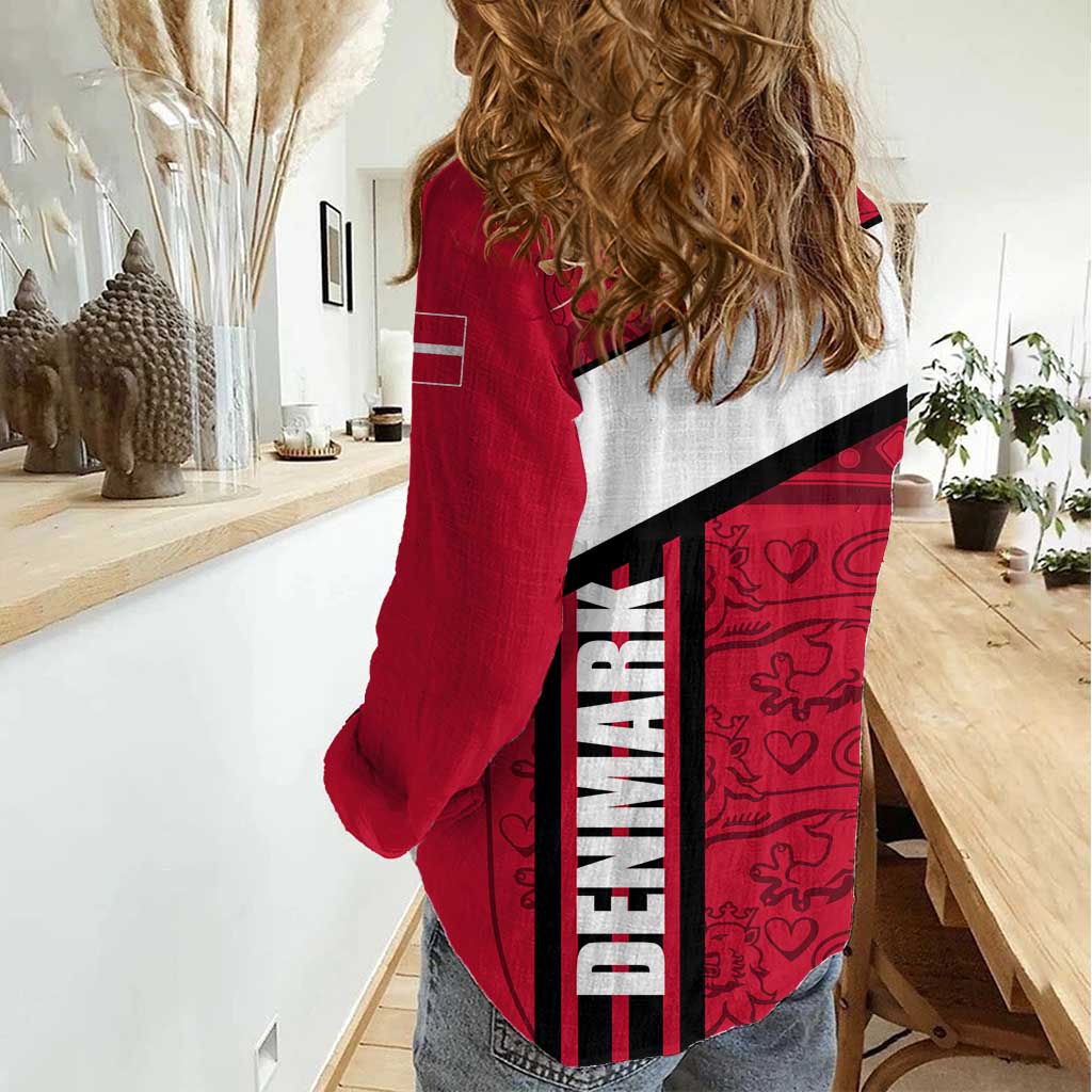 Denmark Women Casual Shirt Danish Coat of Arms, National Flag, Bold Scandinavian Heritage Design