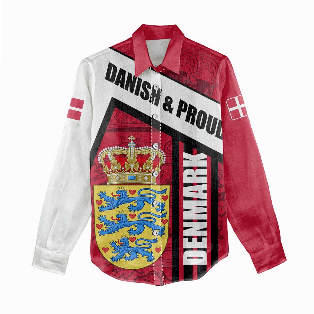Denmark Women Casual Shirt Danish Coat of Arms, National Flag, Bold Scandinavian Heritage Design