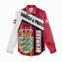 Denmark Women Casual Shirt Danish Coat of Arms, National Flag, Bold Scandinavian Heritage Design