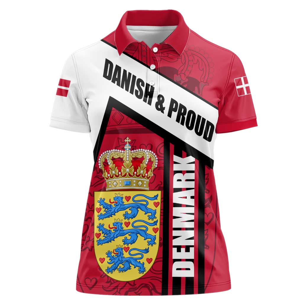 Denmark Women Polo Shirt Danish Coat of Arms, National Flag, Bold Scandinavian Heritage Design