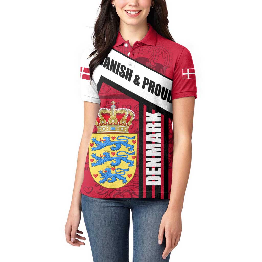 Denmark Women Polo Shirt Danish Coat of Arms, National Flag, Bold Scandinavian Heritage Design