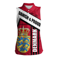 Denmark Women Sleeveless Polo Shirt Danish Coat of Arms, National Flag, Bold Scandinavian Heritage Design