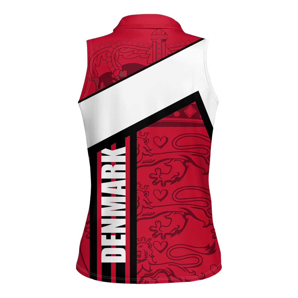 Denmark Women Sleeveless Polo Shirt Danish Coat of Arms, National Flag, Bold Scandinavian Heritage Design
