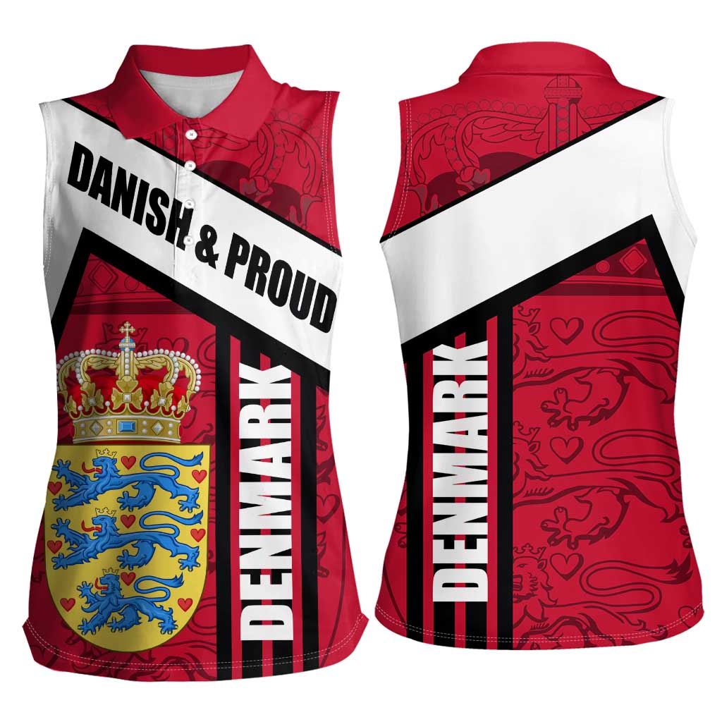 Denmark Women Sleeveless Polo Shirt Danish Coat of Arms, National Flag, Bold Scandinavian Heritage Design